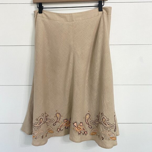 Apostrophe Floral Embroidered Tan Linen Blend Skirt, Women's Size 8P - Picture 2 of 6